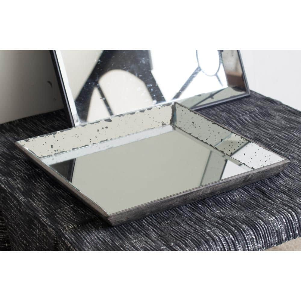 13.25 in. Bamboo Style Rectangle Metal Mirror Gold Decorative Tray