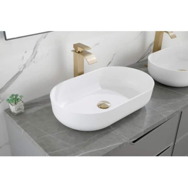 24 in. x 14 in. ABS Oval Vessel Bathroom Sink in White, Modern Above Counter Vanity Sink Art Basin, with Overflow Drain