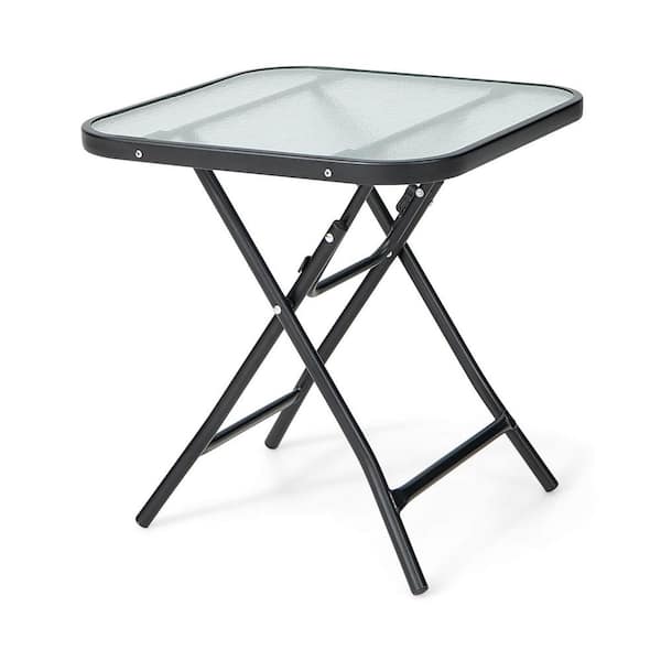 Gtnali Outdoor 18 in. Square Folding Side Table with Tempered glass And Rustproof Frame