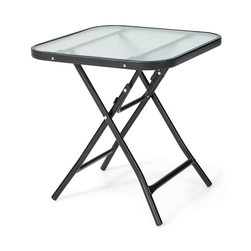 Outdoor 18 in. Square Folding Side Table with Tempered glass And Rustproof 