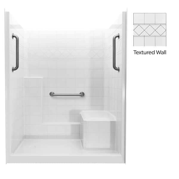 Liberty 60 in. x 33 in. x 77 in. Alcove 1-Piece Shower Kit with Shower Wall and Shower Pan in White, 3 Chrome Grab Bars