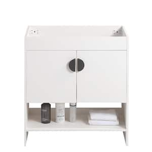 24 in. W x 18 in. D x 32 in. H Single Sink Freestanding Bath Vanity in White with White Ceramic Top, Open Shelves