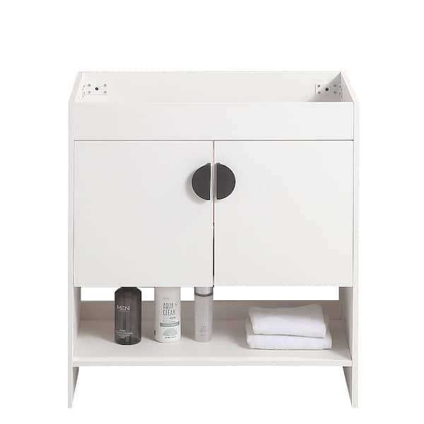 grossag 24 in. W x 18 in. D x 32 in. H Single Sink Freestanding Bath Vanity in White with White Ceramic Top, Open Shelves