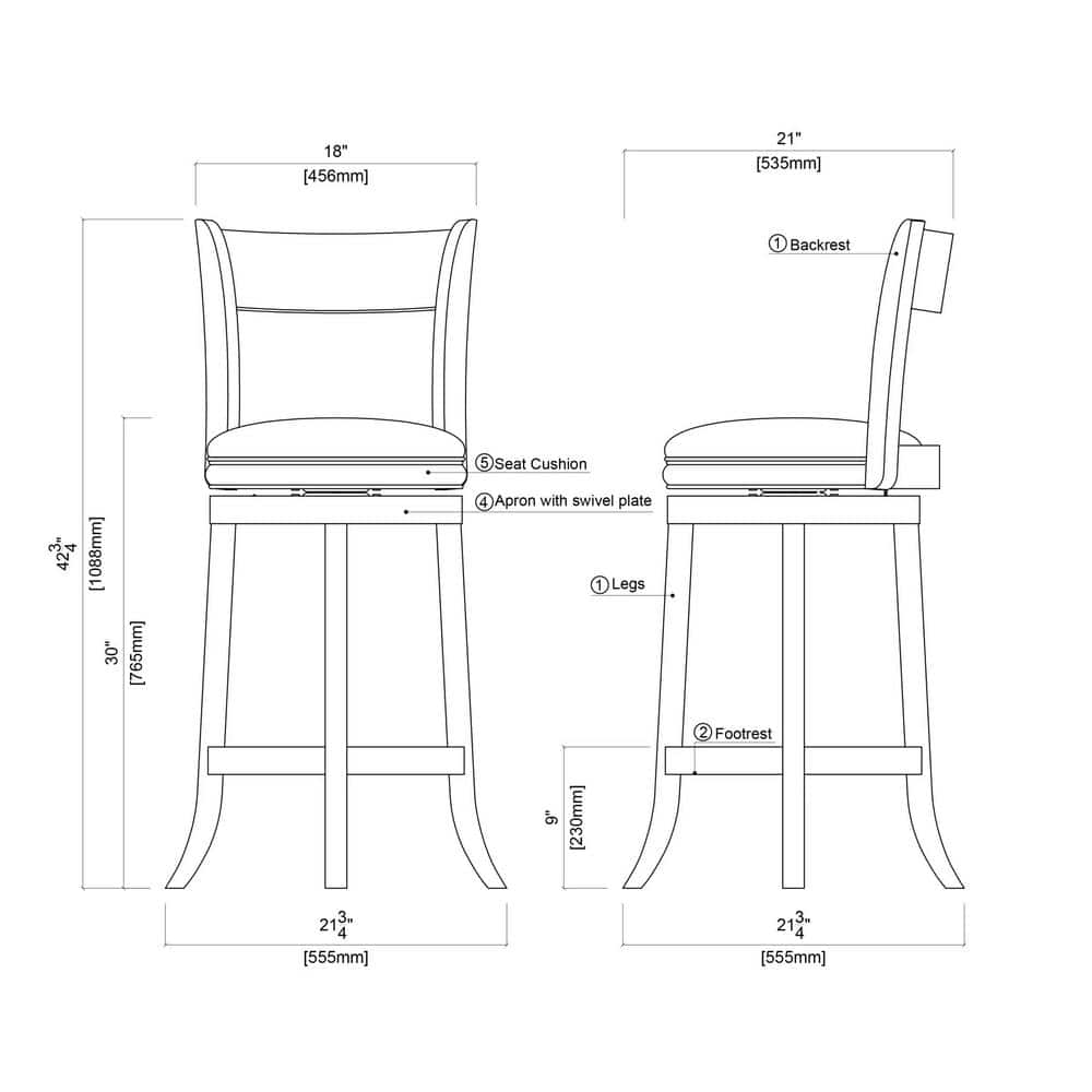Elegant Walnut Finish Swivel Barstool with Black Faux Leather