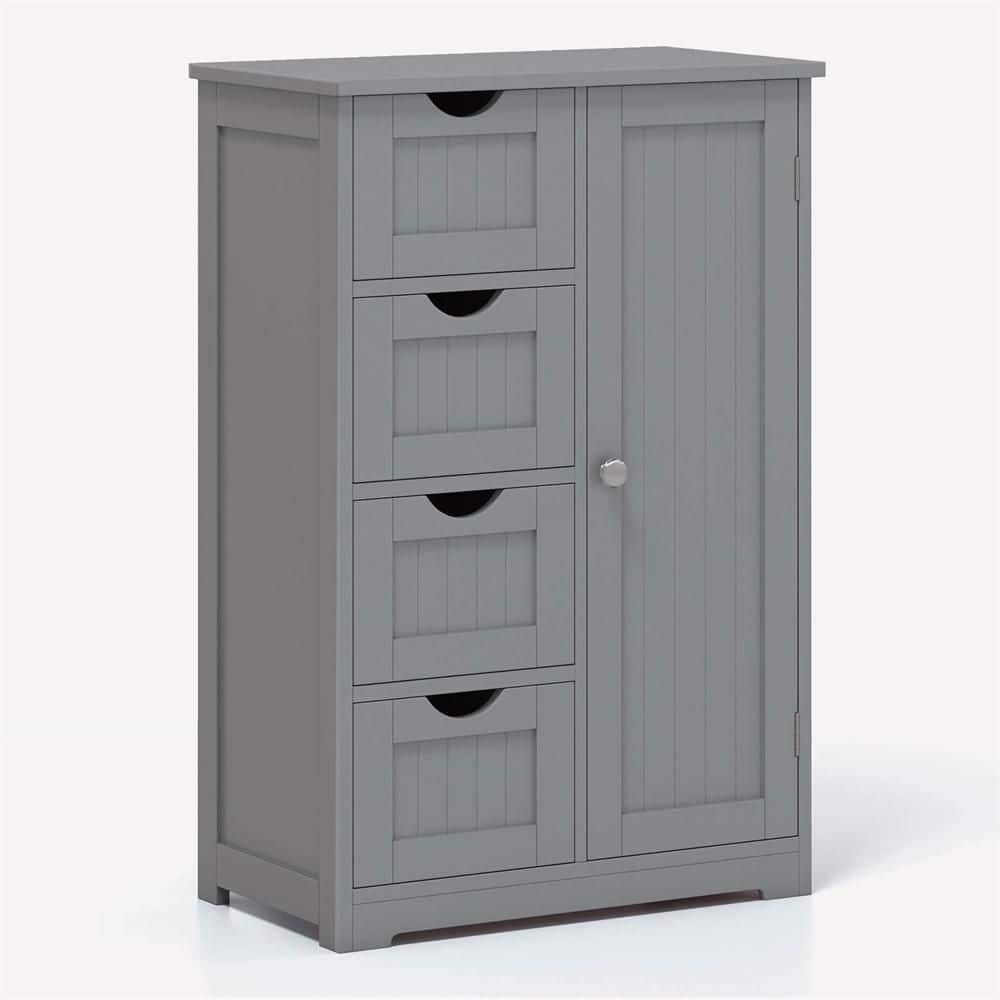 Costway Grey Wooden 4-Drawer Bathroom Cabinet Storage Cupboard 2
