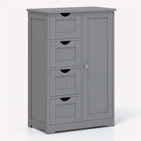 Grey Wooden 4-Drawer Bathroom Cabinet Storage Cupboard 2 Shelves Free Standing