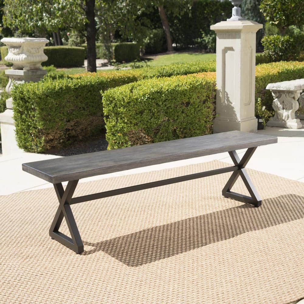 Modern Gray Steel 63" Outdoor Dining Bench