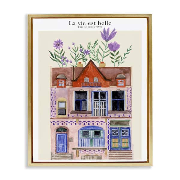 Stupell Industries Blooming City Building by Melissa Wang Gold Floater Frame Architecture Graphic Art Print 21 in. x 17 in.