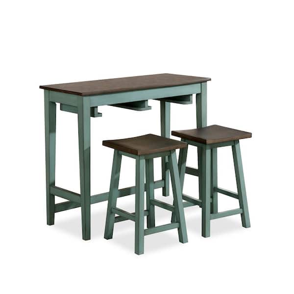 Furniture of America Reggish 3-Piece Antique Teal Counter Dining Table Set