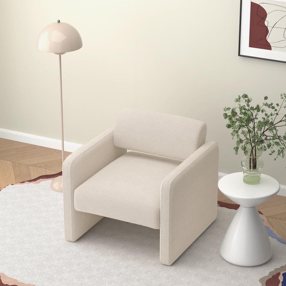 Single Sofa Chair 30.9 in. W Straight Arm Velvet Square Sofa in Beige Uphol