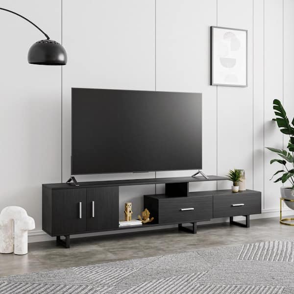 Avery Mid Century Modern Rectangular TV Stand with MDF Wood Cabinet and Powder Coated Steel Legs, Phantom Grey