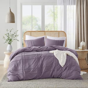 Porter 3-Piece Purple Microfiber King Soft Washed Pleated Duvet Cover Set