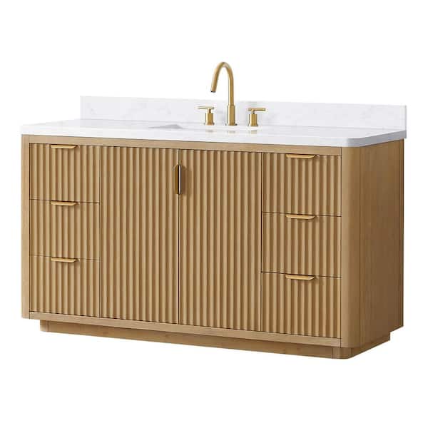 Cádiz 60 in.W x 22 in.D x 34 in.D Single Bath Vanity in Washed Ash Gray with White Engineered Stone Top