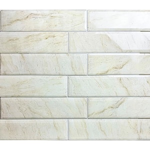 Tuscan Design Glossy Crema Marfil Beveled Large Format Subway 4 in. x 16 in. Glass Wall Tile (16 sq. ft./Case)