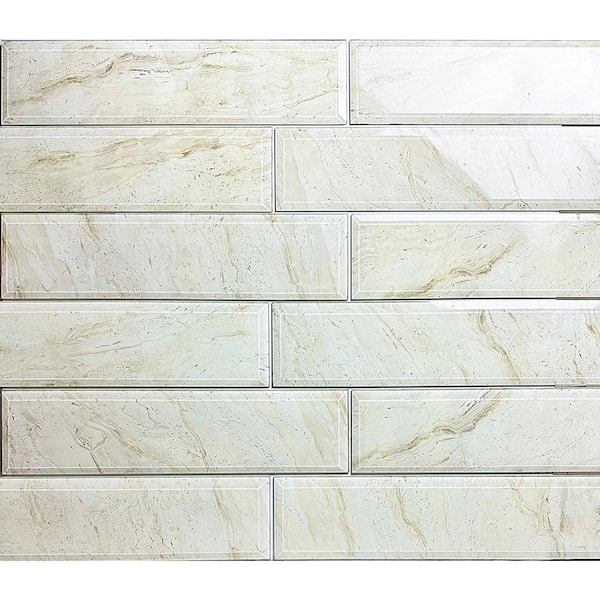 ABOLOS Tuscan Design Glossy Crema Marfil Beveled Large Format Subway 4 in. x 16 in. Glass Wall Tile (16 sq. ft./Case)