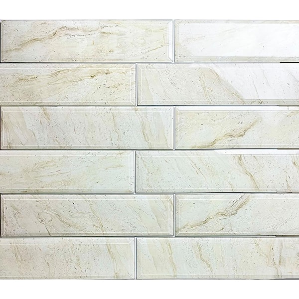 Natrue Crema Beige 4 in. x 16 in. Beveled Large Format Glossy Glass Subway Wall Tile (16 sq. ft./Case)