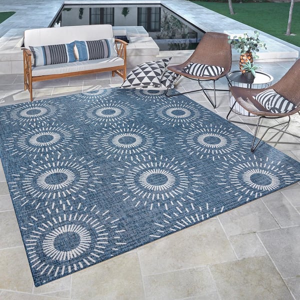 Paseo Tiaret Navy 9 ft. x 13 ft. Geometric Indoor/Outdoor Area Rug
