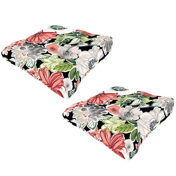 19 in. W x 19 in. D x 5 in. T Tufted Outdoor Wicker Seat Cushion in Tamani Black Floral (2-Pack)