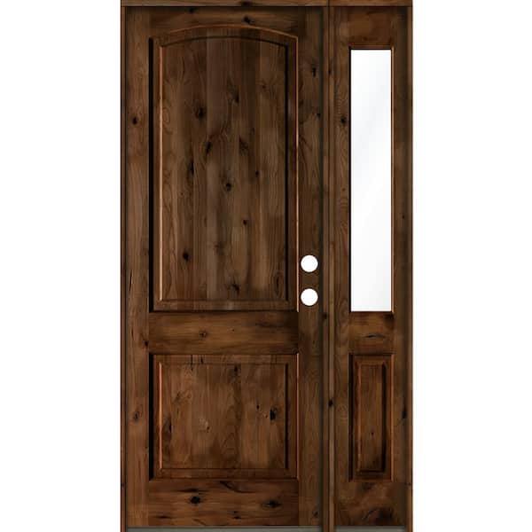 Krosswood Doors 50 in. x 96 in. Knotty Alder 2 Panel Left-Hand/Inswing Clear Glass Provincial Stain Wood Prehung Front Door w/Sidelite