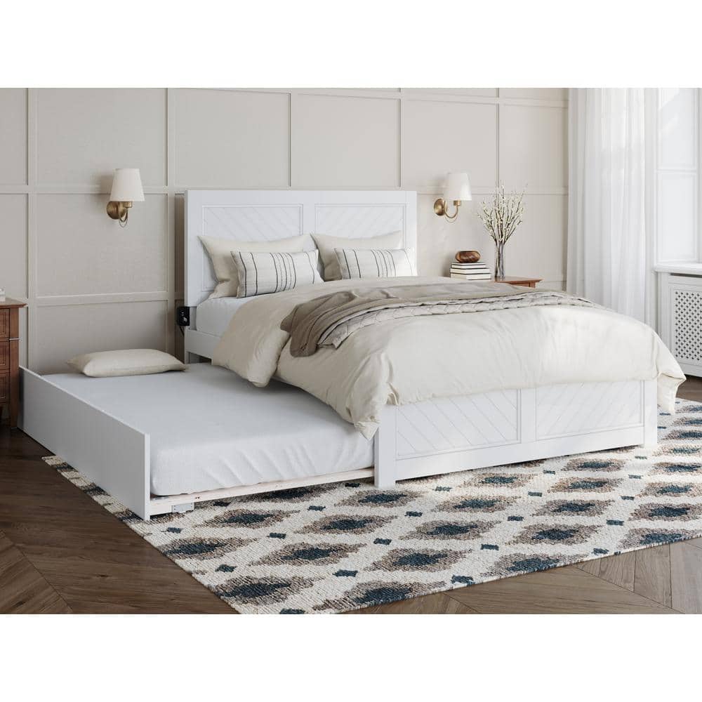 Walnut Full Platform Bed with Trundle and USB Charger
