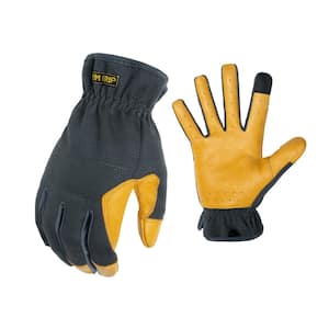 GRAY CAPERPILLAR SPLIT LEATHER WORK GLOVES LARGE FREE SHIPPING NEW YELLOW 