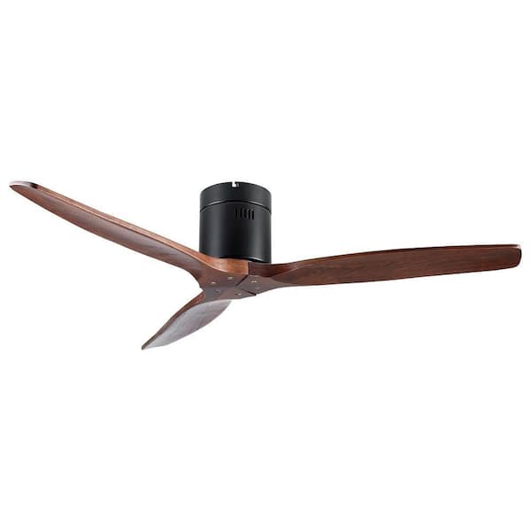 Amucolo 52 in. Solid Wood Blade Low Profile 6-Speed Ceiling Fan in Walnut without Light