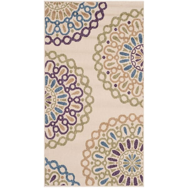 Veranda Cream/Green 2 ft. x 4 ft. Geometric Floral Indoor/Outdoor Area Rug