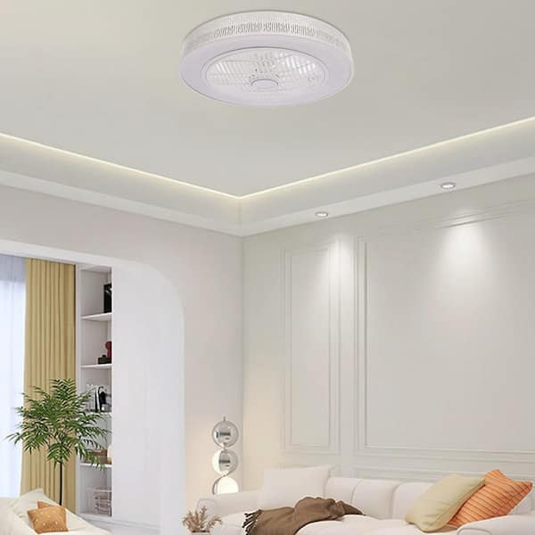 OUKANING 22 in. Modern Integrated LED Indoor White Round Semi