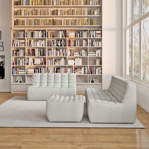 Armless 3-Piece Linen Modular Sectional Sofa 82.6 in. 3-Seater Fireside Lazy Sofa Couch w/ Loveseat and Ottoman in Gray