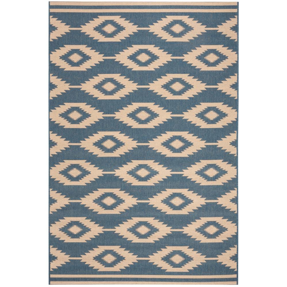 SAFAVIEH Beach House Cream/Blue 5 ft. x 8 ft. Geometric Indoor/Outdoor ...