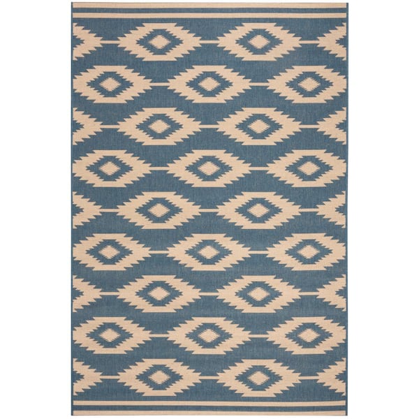 SAFAVIEH Beach House Cream/Blue 5 ft. x 8 ft. Geometric Indoor/Outdoor Patio  Area Rug