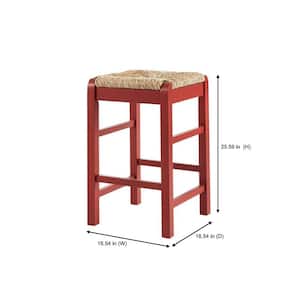 Dorsey Mason Red Backless Wood Counter Stool with Woven Rush Seat