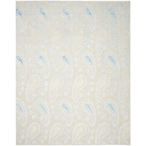 Mirage 9 ft. x 12 ft. Light Blue Geometric Floral Leafs Area Rug