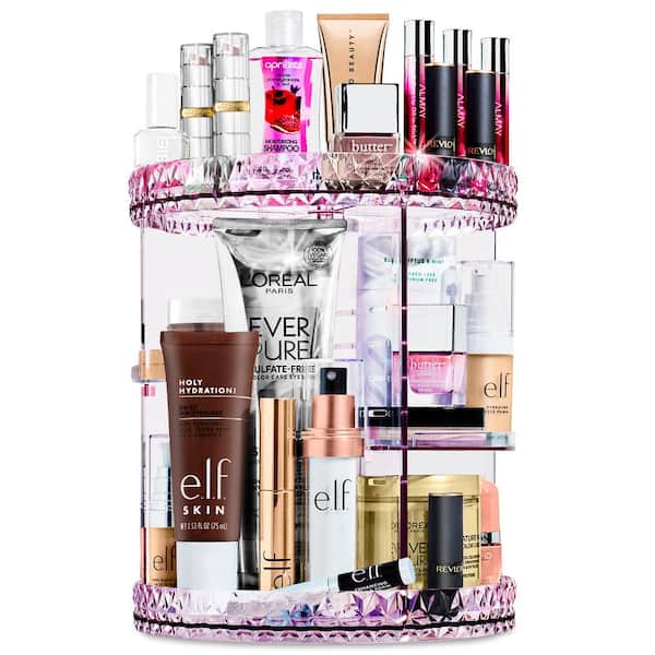 Rotating Pink Clear Makeup Organizer