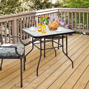32 in. Black Square Metal Outdoor Bistro Table with Tempered Glass Tabletop