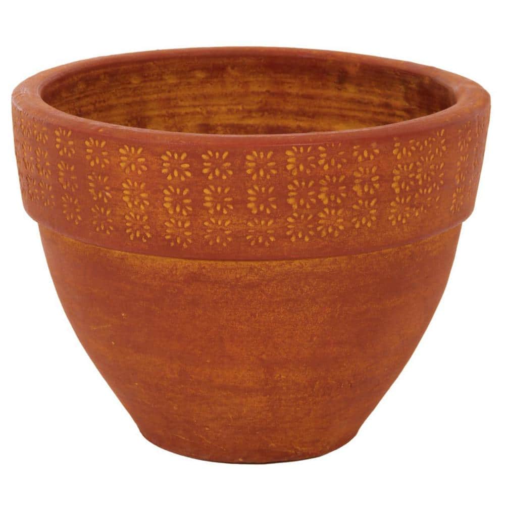 Margo Garden Products 15 in. Round Terra Cotta Dungari Daisy Clay Pot