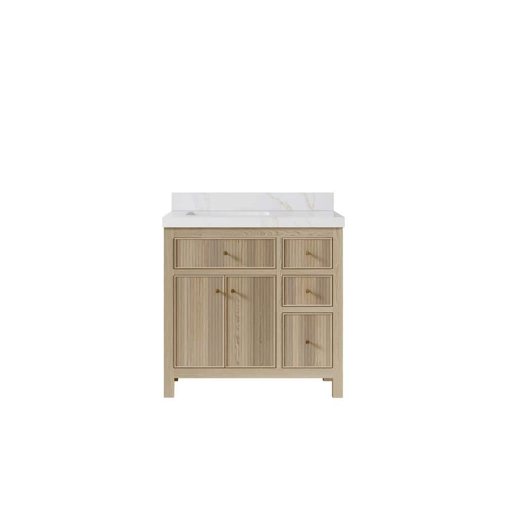 Sonoma Oak 36 in. W x 22 in. D x 36 in. H Single Left Offset Sink Bath Vanity White Oak with 2 in. Calcutta Sienna Top price history on PriceWatchPro