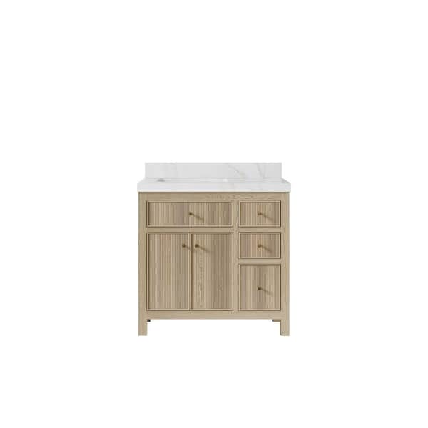 Willow Collections Sonoma Oak 36 in. W x 22 in. D x 36 in. H Single Left Offset Sink Bath Vanity White Oak with 2 in. Calcutta Sienna Top
