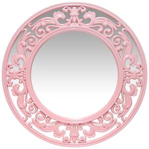Victoria 23.5 in. W x 23.5 in. H Round Victorian Bubblegum Pink Framed Wall Mirror