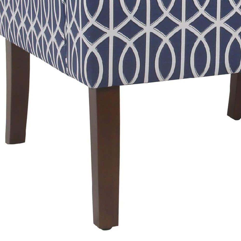Blue and White Trellis Pattern Wood Accent Chair