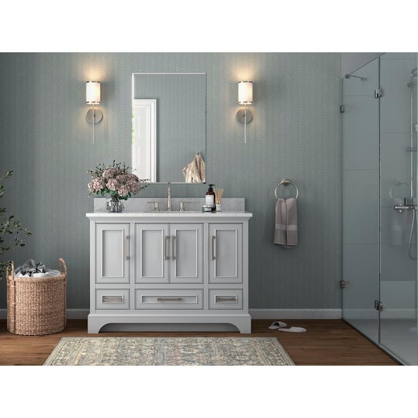 Home Decorators Collection Lareda 48 in. W x 22 in. D x 35 in. H Single Sink Freestanding Bath Vanity in Light Gray with Carrara Marble Top