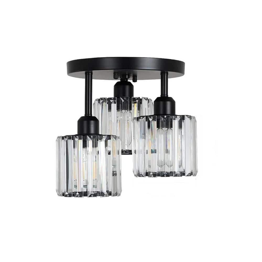10.6 in. 3-Light Black Crystal Selectable LED Ceiling Light, Semi Flush Mou