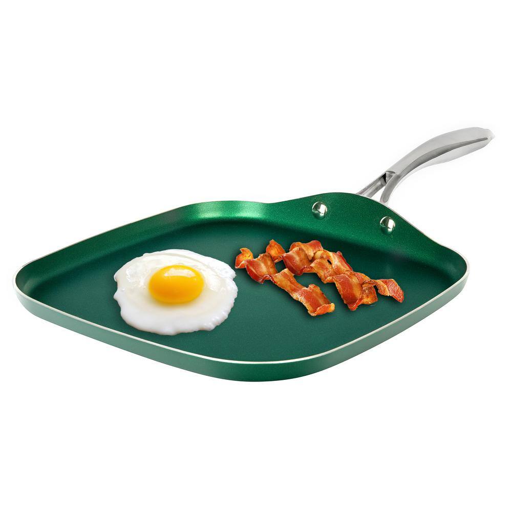 GRANITESTONE Emerald Green 10.5 in. Aluminum UltraDurable NonStick Diamond Infused Griddle Pan