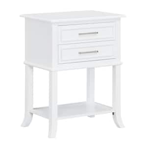 Sydney 22 in. White Rectangle Wood End Table with Drawers and 1-Shelf