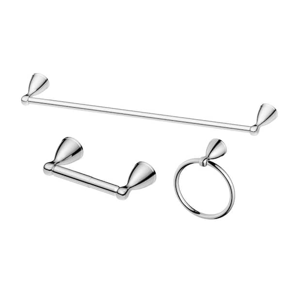 Glacier Bay Alima 3-Piece Bath Hardware Set with Towel Ring, Toilet Paper Holder and 24 in. Towel Bar in Chrome