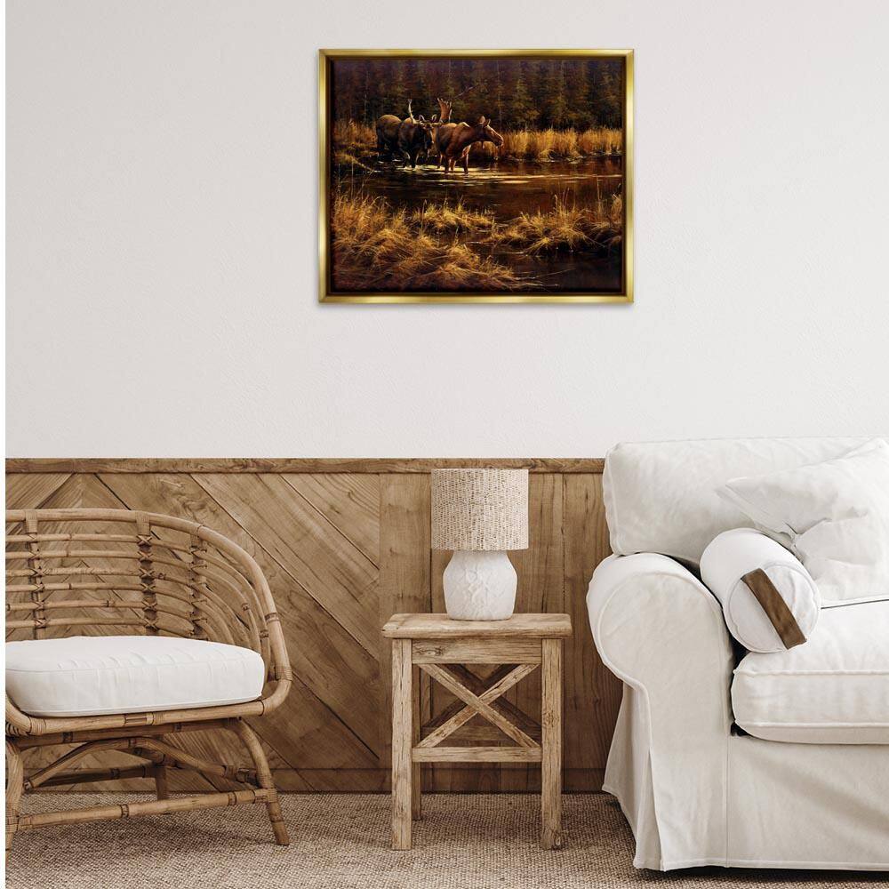 Moose Pair at Stream by Paco Young Gold Floater Frame Nature Graphic Art Print 25 in. x 31 in. price history on PriceWatchPro