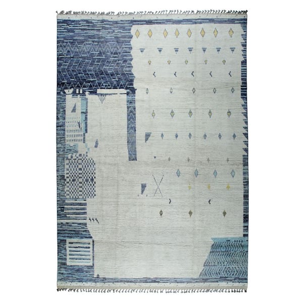 Colorful Hand-Knotted Wool Marrakech Rug, Multicolored 9 ft. x 13 ft. Contemporary Handspun for Modern Ho, Area Rug