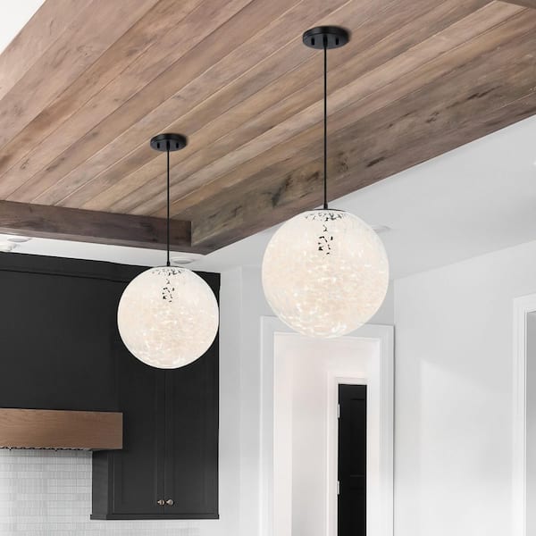 Designers Fountain - Circo 60-Watt 1-Light Matte Black Modern Pendant Light with White Art Glass Shade and No Bulbs Included