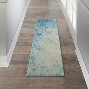 Passion Navy Light Blue 2 ft. x 6 ft. Abstract Contemporary Kitchen Runner Area Rug