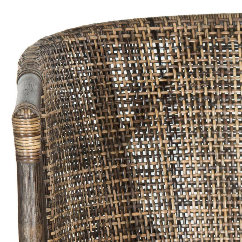 Transitional Buenos Aires Inspired Rattan Barrel Armchair, Brown/White